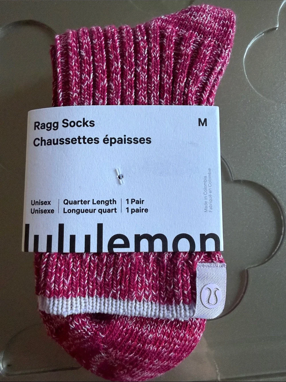 🆕 LULULEMON Quarter-Length Ragg Socks Berry Rumble Multi/Sheer Violet NWT Size M